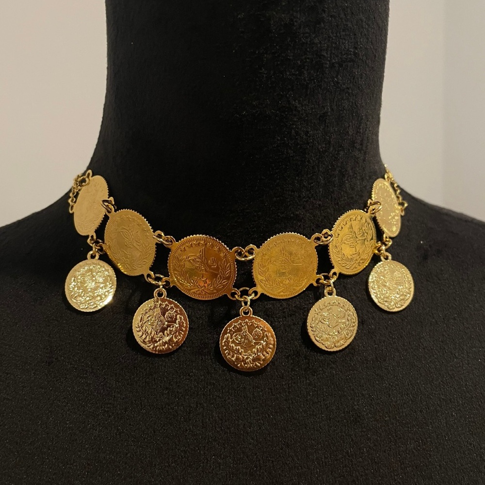 Turkish Lira Coin Choker Necklace - Picture 3 of 4